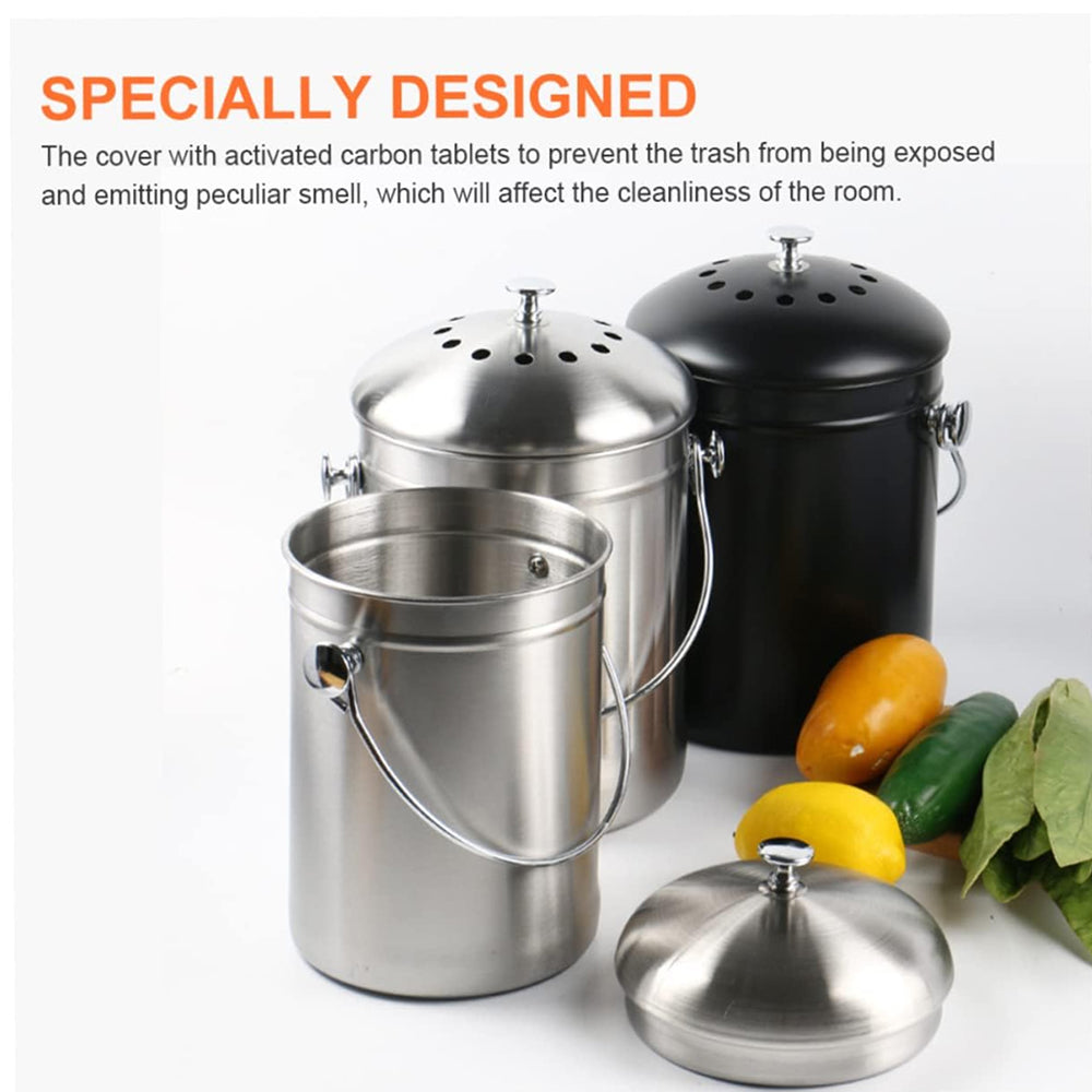 CopixKit Stainless Steel Countertop Compost Bin with Activated Carbon Odor Filter and 30x18x18cm Compact Design