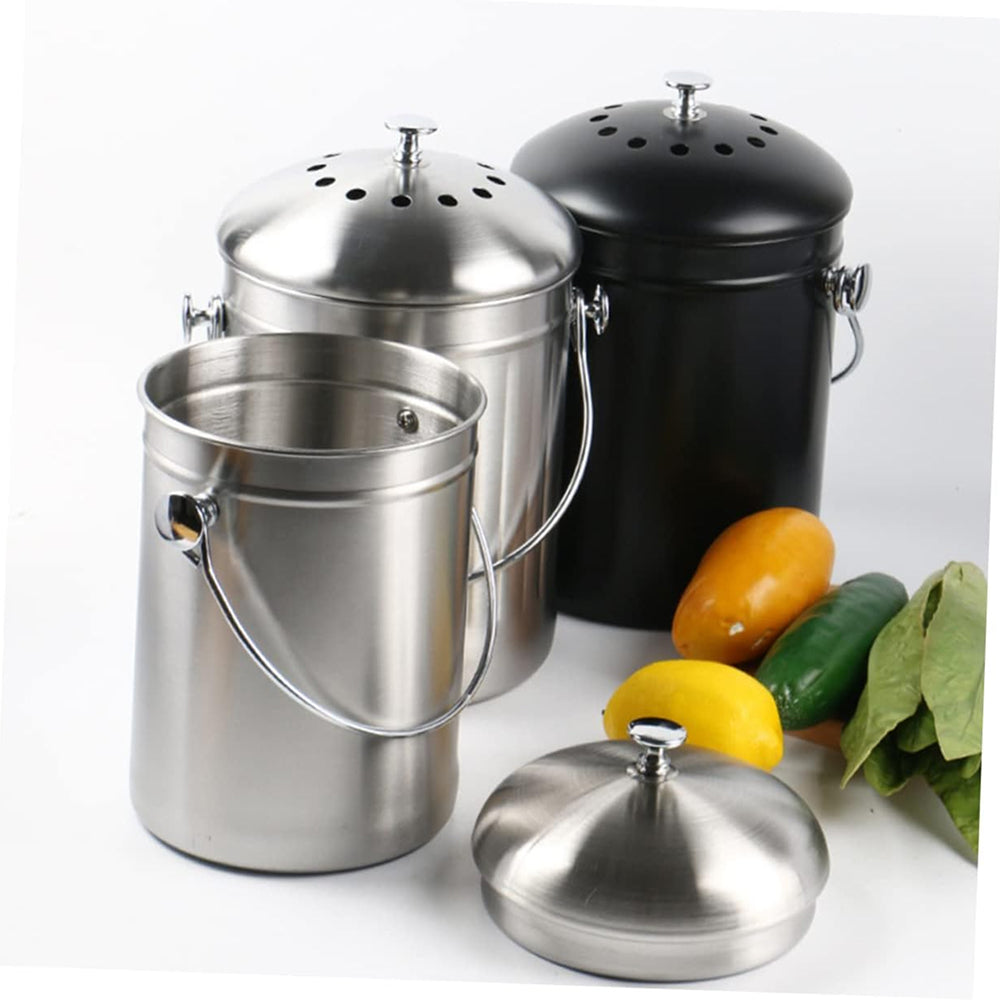 CopixKit Stainless Steel Countertop Compost Bin with Activated Carbon Odor Filter and 30x18x18cm Compact Design