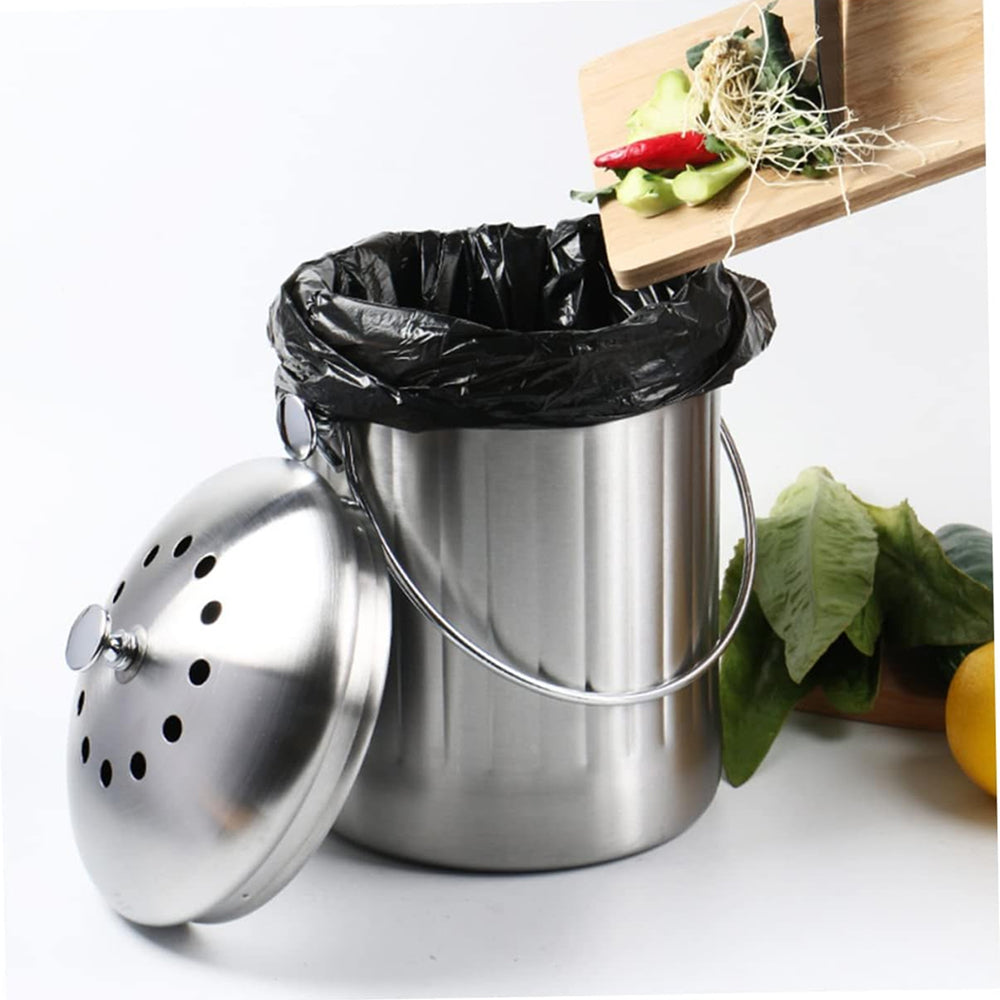 CopixKit Stainless Steel Countertop Compost Bin with Activated Carbon Odor Filter and 30x18x18cm Compact Design