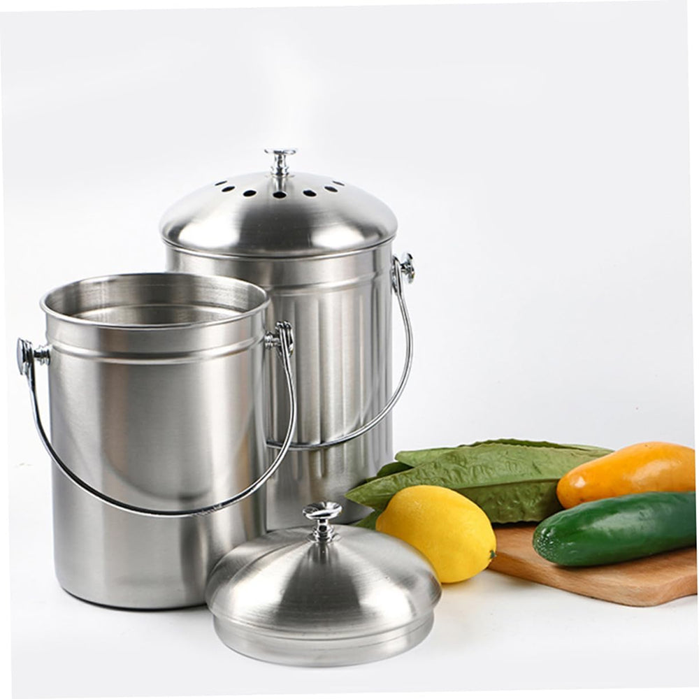 CopixKit Stainless Steel Countertop Compost Bin with Activated Carbon Odor Filter and 30x18x18cm Compact Design