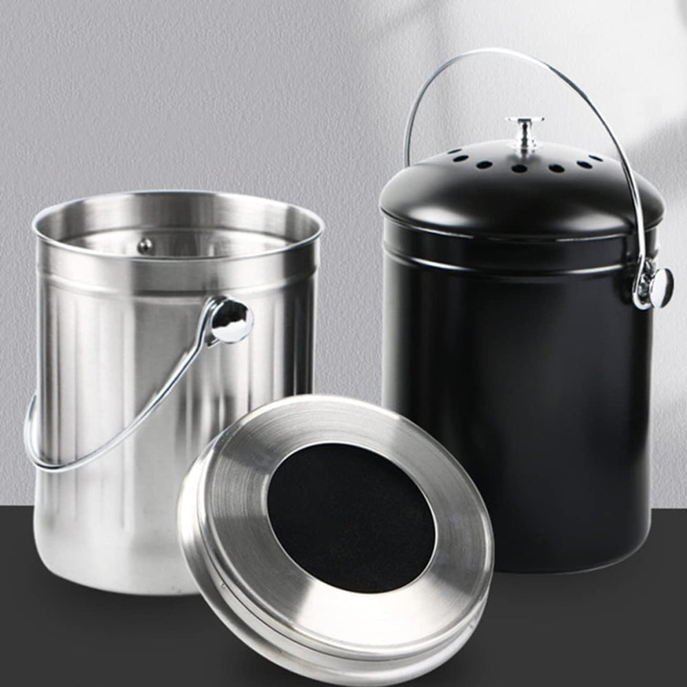 CopixKit Stainless Steel Countertop Compost Bin with Activated Carbon Odor Filter and 30x18x18cm Compact Design