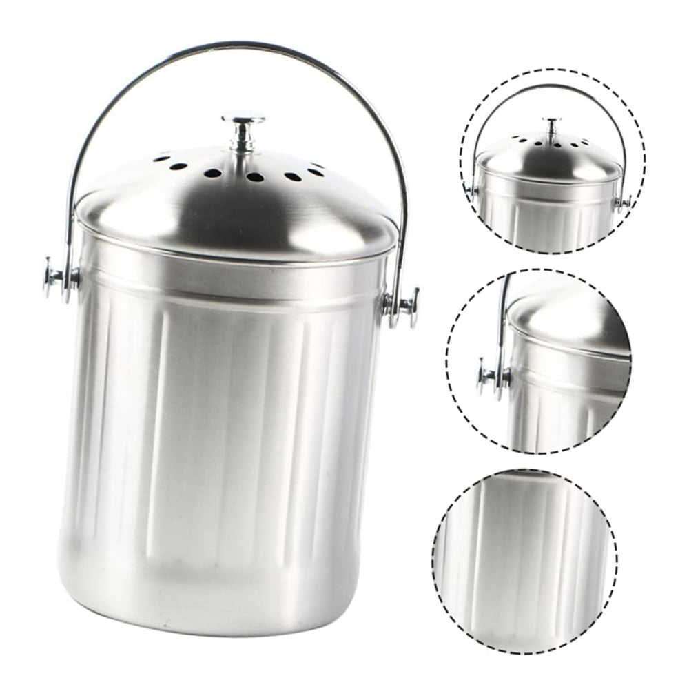 CopixKit Stainless Steel Countertop Compost Bin with Activated Carbon Odor Filter and 30x18x18cm Compact Design