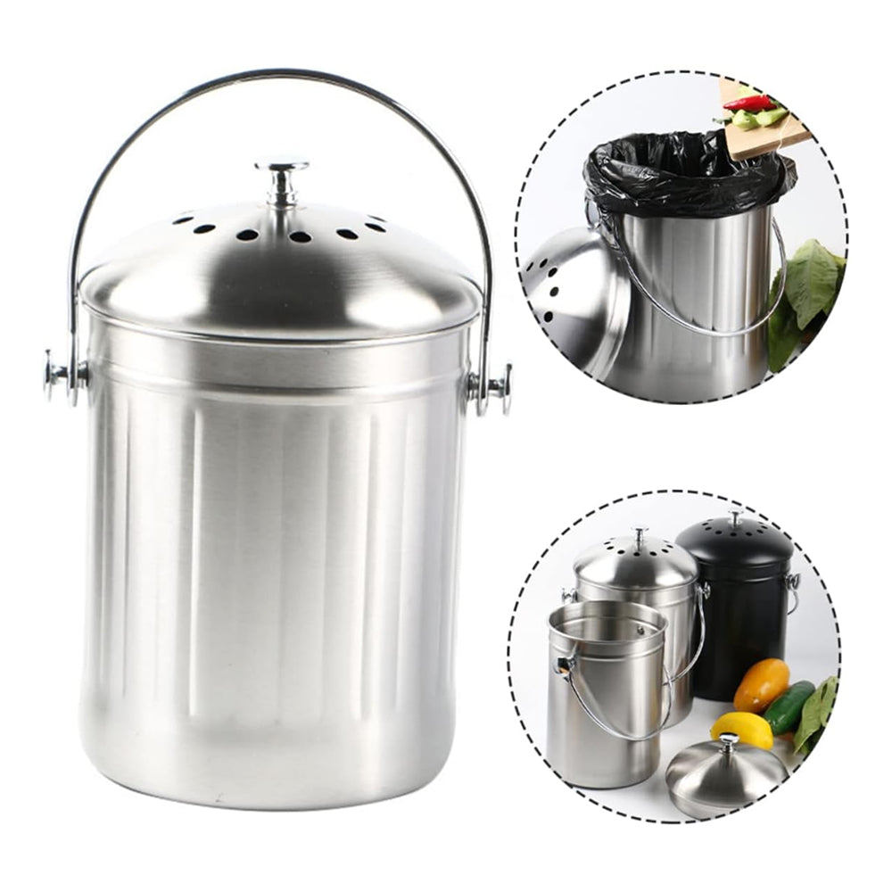CopixKit Stainless Steel Countertop Compost Bin with Activated Carbon Odor Filter and 30x18x18cm Compact Design