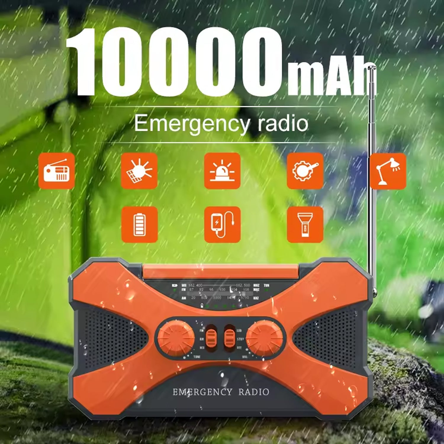 CrisyCom 10,000mAh Solar Hand-Crank NOAA Weather Emergency Radio