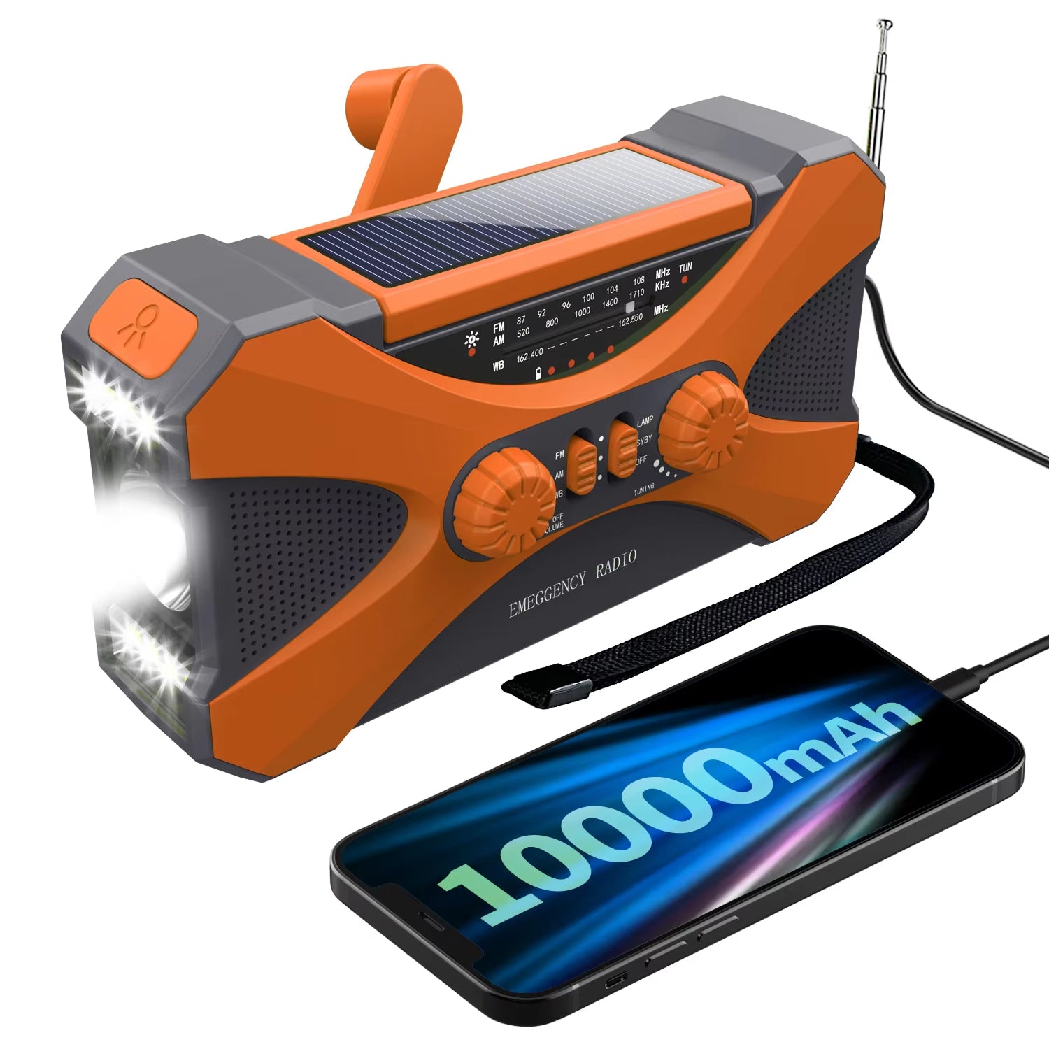 CrisyCom 10,000mAh Solar Hand-Crank NOAA Weather Emergency Radio