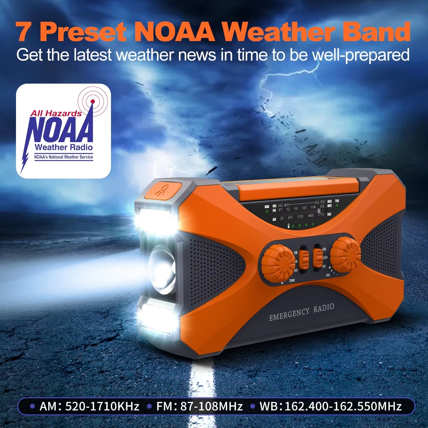 CrisyCom 10,000mAh Solar Hand-Crank NOAA Weather Emergency Radio
