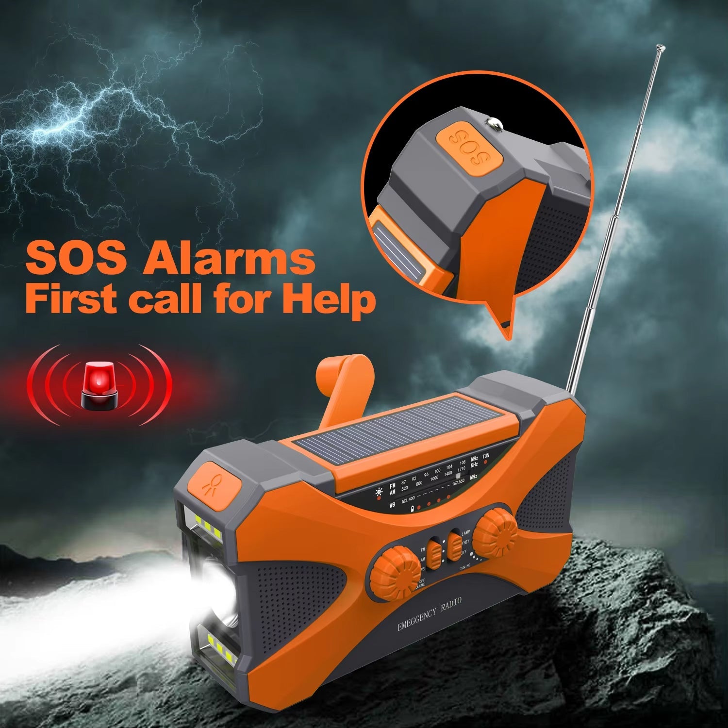 CrisyCom 10,000mAh Solar Hand-Crank NOAA Weather Emergency Radio