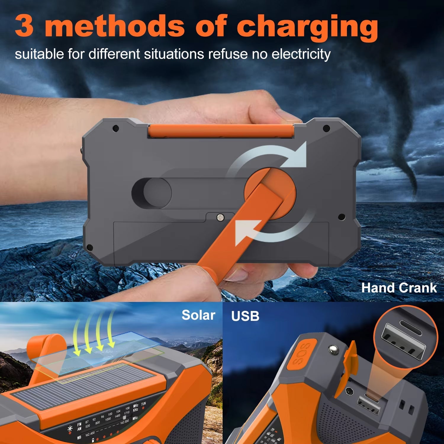 CrisyCom 10,000mAh Solar Hand-Crank NOAA Weather Emergency Radio