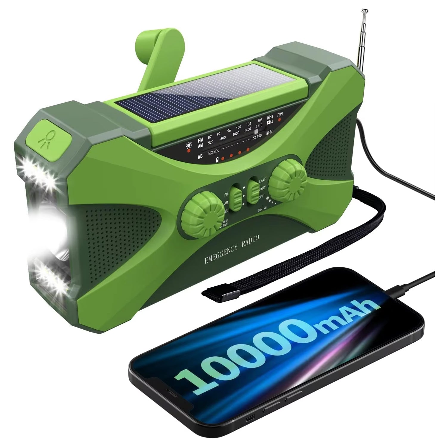 CrisyCom 10,000mAh Solar Hand-Crank NOAA Weather Emergency Radio