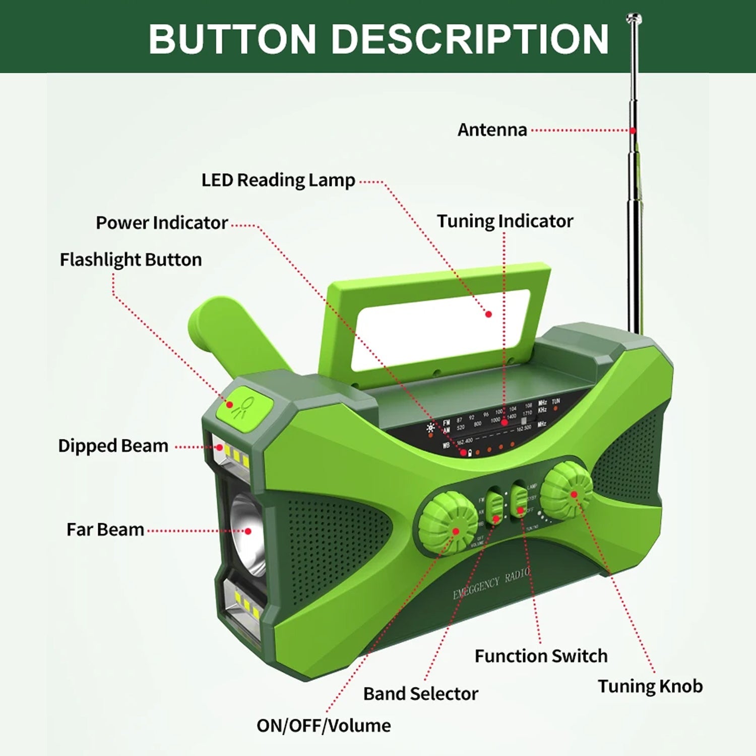 CrisyCom 10,000mAh Solar Hand-Crank NOAA Weather Emergency Radio
