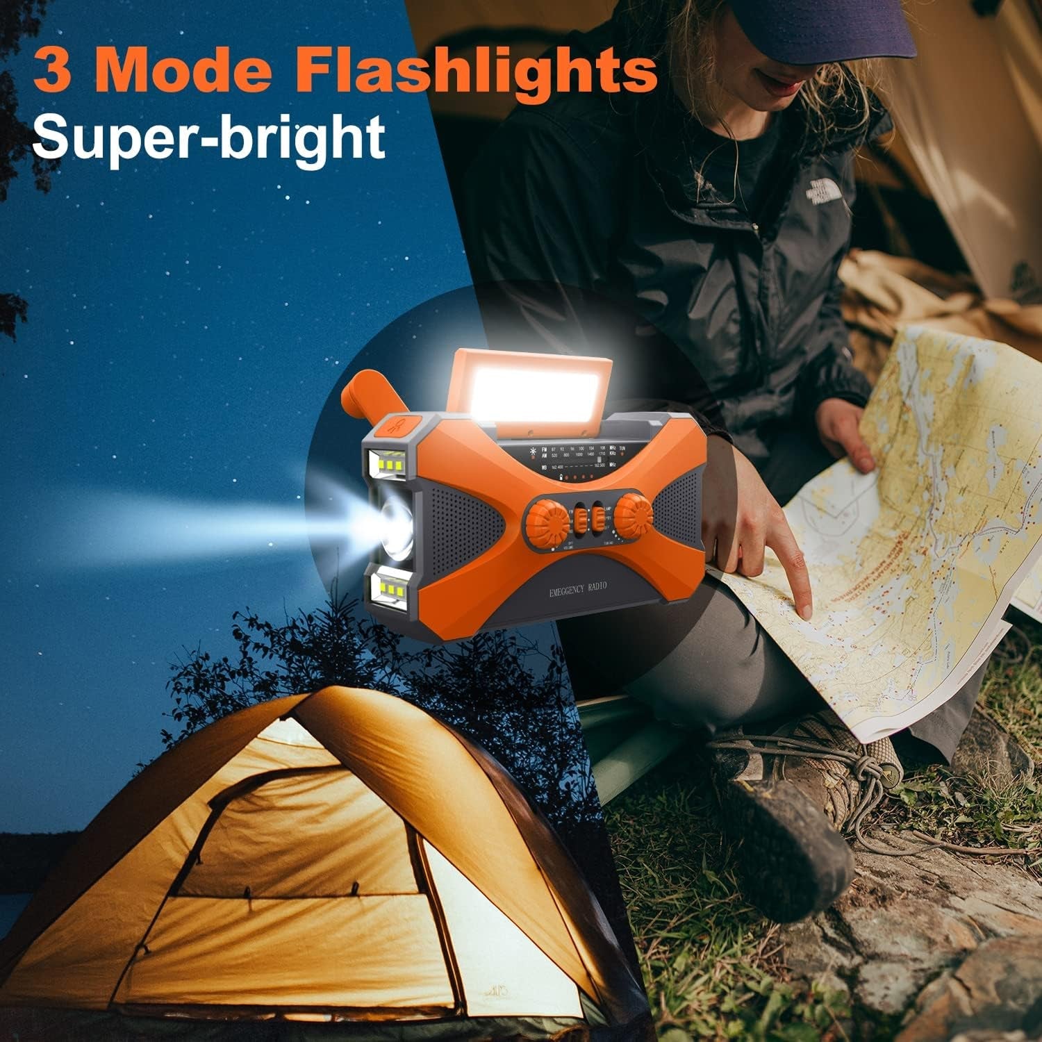 CrisyCom 10,000mAh Solar Hand-Crank NOAA Weather Emergency Radio
