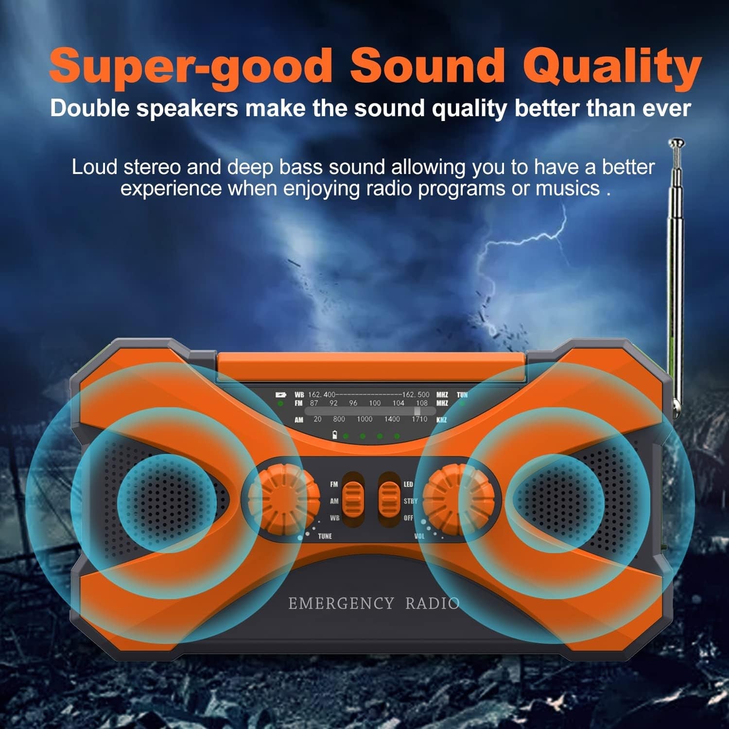 CrisyCom 10,000mAh Solar Hand-Crank NOAA Weather Emergency Radio