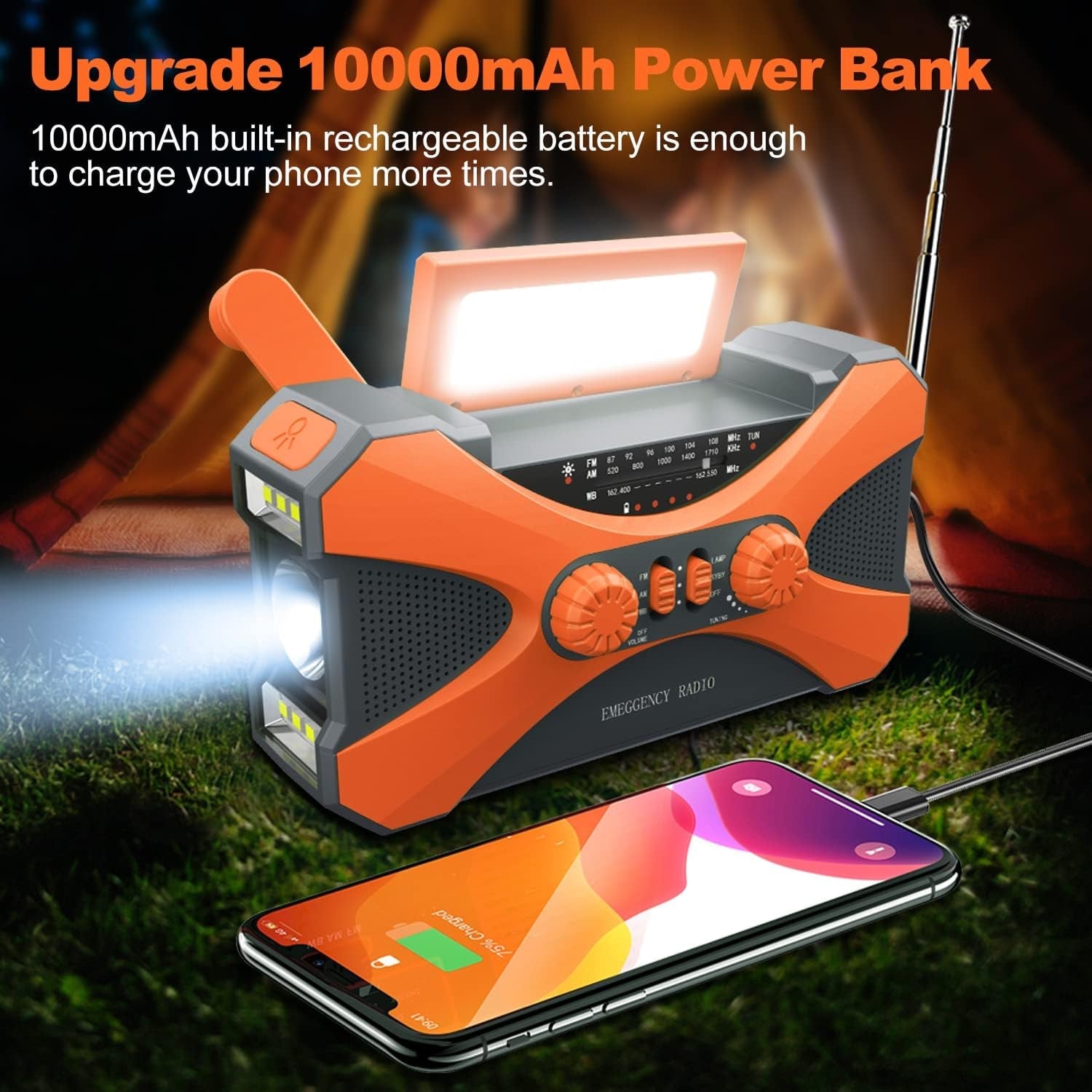 CrisyCom 10,000mAh Solar Hand-Crank NOAA Weather Emergency Radio