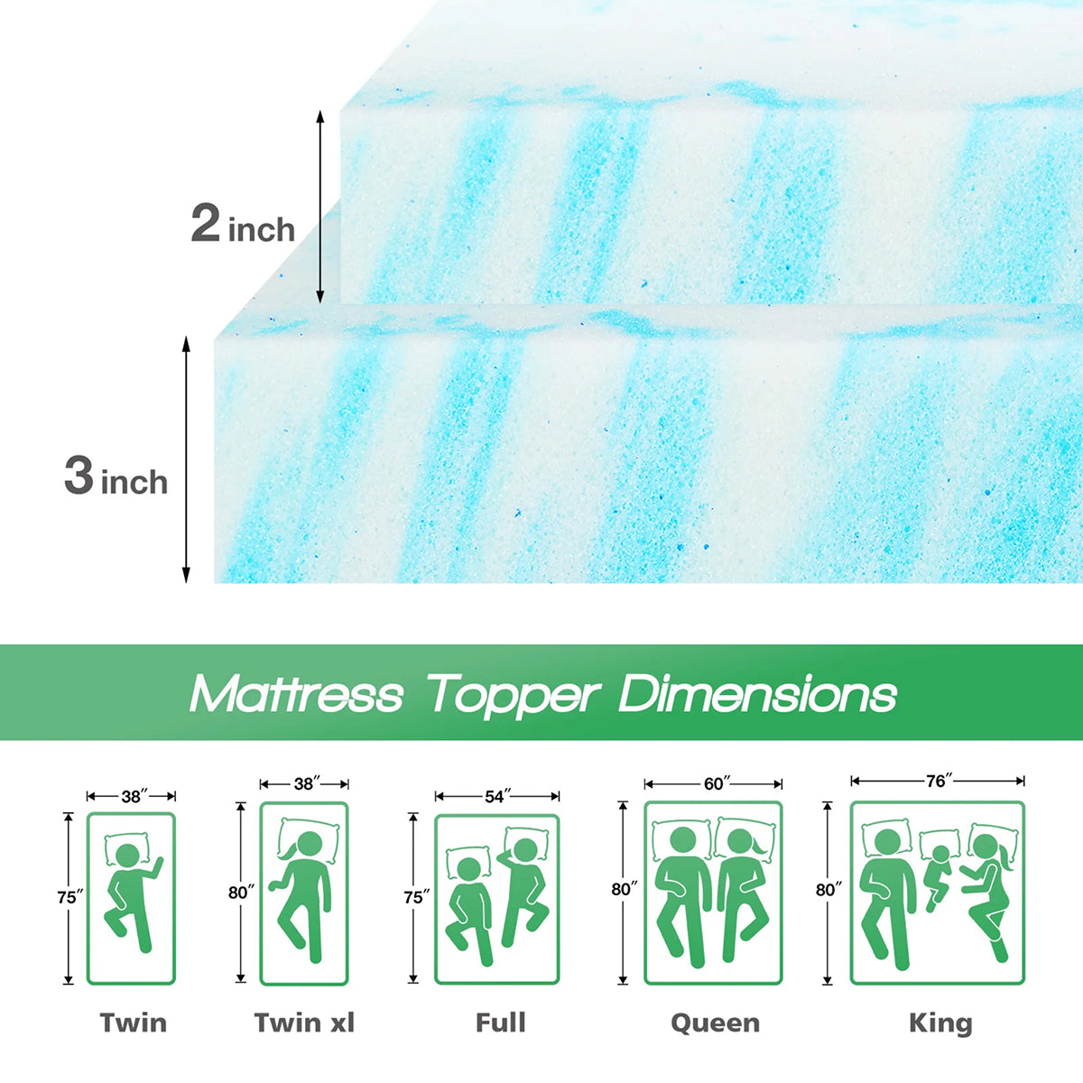 CrofGant Gel-Infused Memory Foam Cooling Mattress Topper