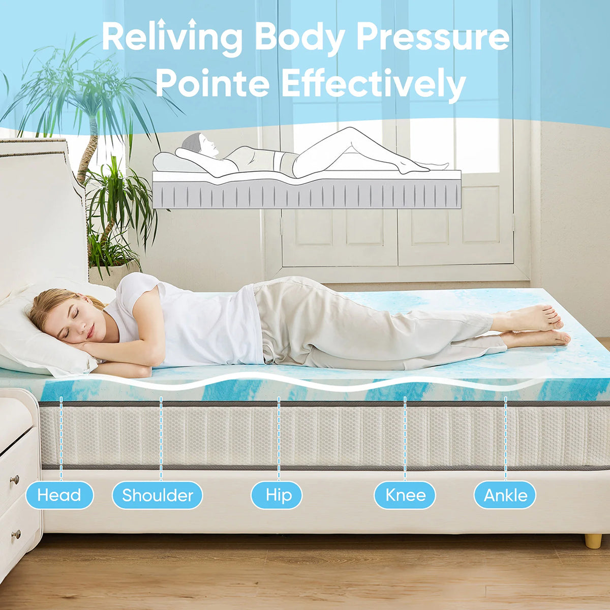 CrofGant Gel-Infused Memory Foam Cooling Mattress Topper