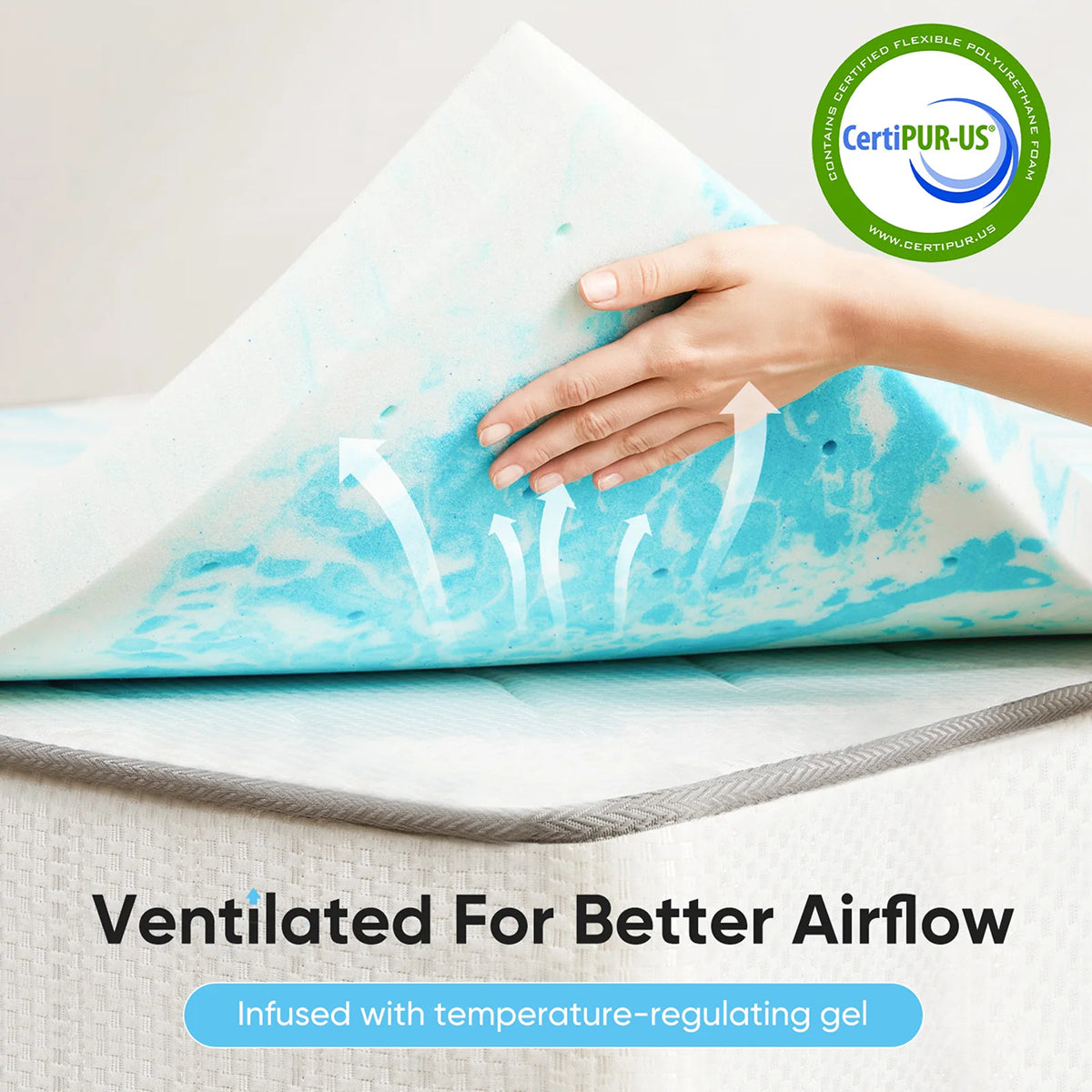 CrofGant Gel-Infused Memory Foam Cooling Mattress Topper