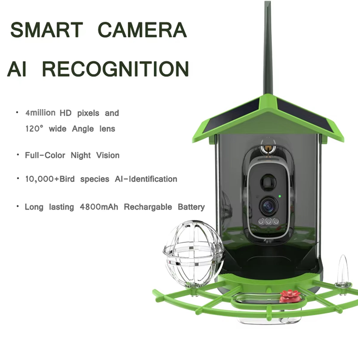 DasFonix Smart Bird Feeder Camera 2K 4MP AI Species Identification 5G WiFi & Solar