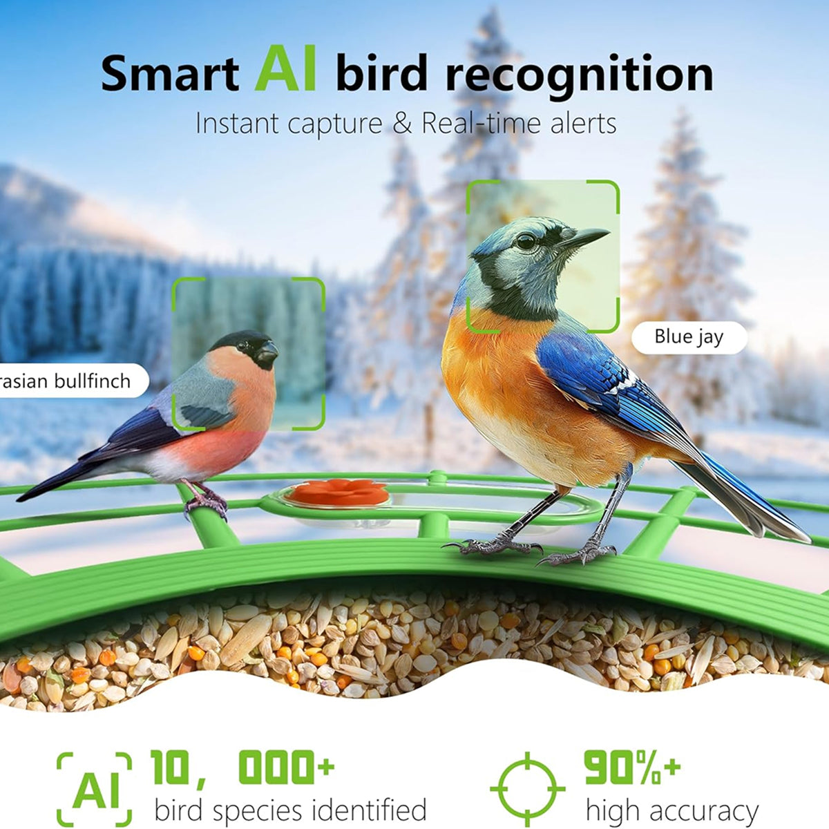 DasFonix Smart Bird Feeder Camera 2K 4MP AI Species Identification 5G WiFi & Solar