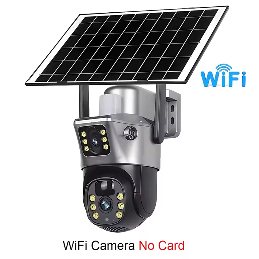 DebviMis 4K Dual-Lens Solar Security Camera 355° Pan/Tilt with PIR Humanoid Detection and Full-Color Night Vision