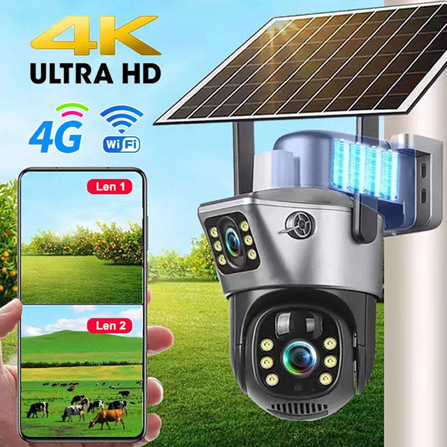DebviMis 4K Dual-Lens Solar Security Camera 355° Pan/Tilt with PIR Humanoid Detection and Full-Color Night Vision