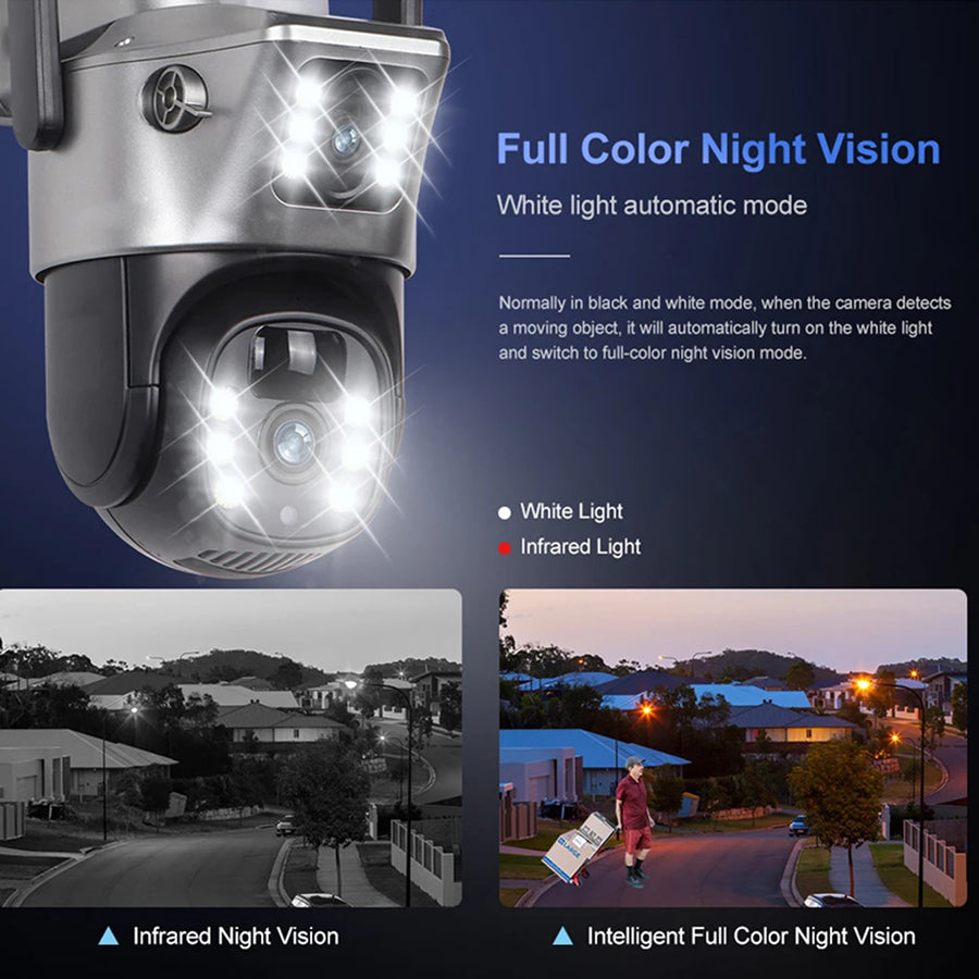 DebviMis 4K Dual-Lens Solar Security Camera 355° Pan/Tilt with PIR Humanoid Detection and Full-Color Night Vision