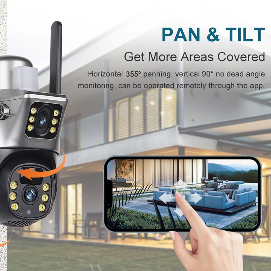 DebviMis 4K Dual-Lens Solar Security Camera 355° Pan/Tilt with PIR Humanoid Detection and Full-Color Night Vision