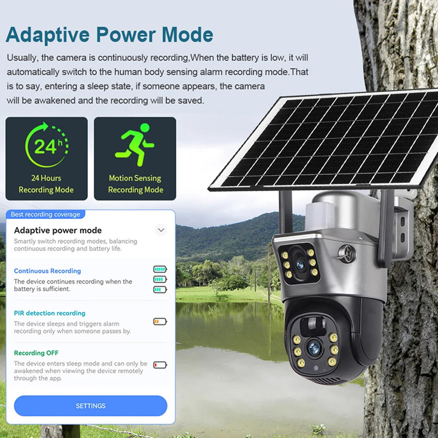 DebviMis 4K Dual-Lens Solar Security Camera 355° Pan/Tilt with PIR Humanoid Detection and Full-Color Night Vision