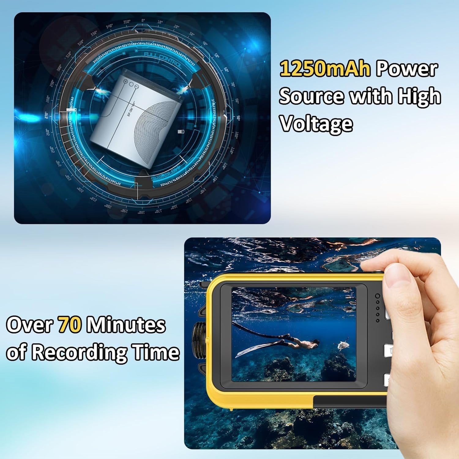 DeepyShot 4K UHD Waterproof Digital Camera 56MP Dual-Screen Selfie Design with 11FT Depth and Floatable Construction