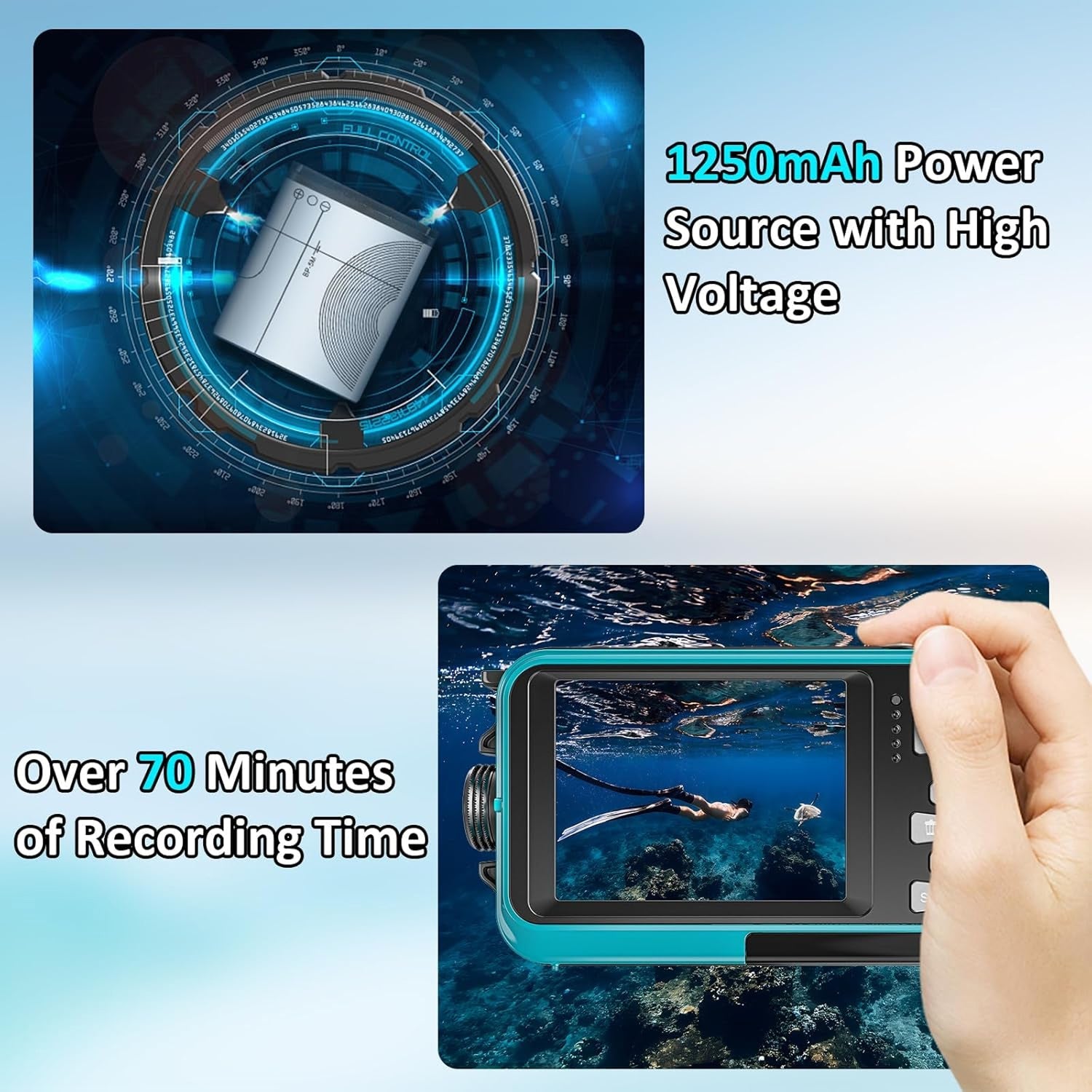 DeepyShot 4K UHD Waterproof Digital Camera 56MP Dual-Screen Selfie Design with 11FT Depth and Floatable Construction