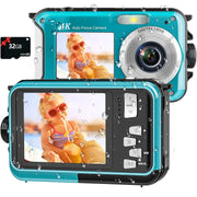DeepyShot 4K UHD Waterproof Digital Camera 56MP Dual-Screen Selfie Design with 11FT Depth and Floatable Construction