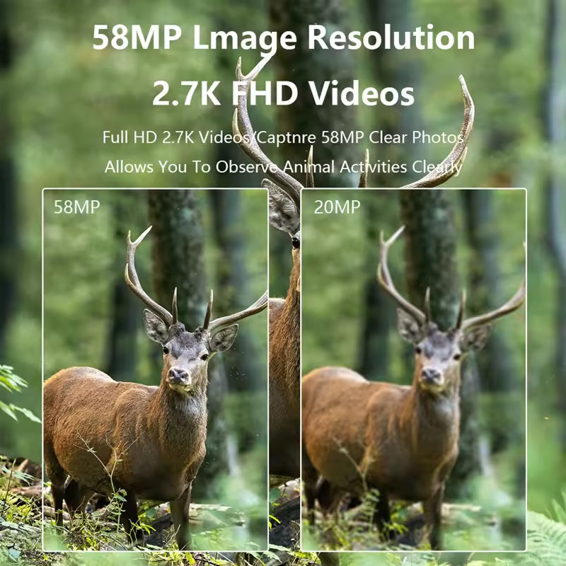 DerixCam Wildlife Camera 58MP 2.7K HD 0.2s Trigger Speed 65ft Night Vision IP66