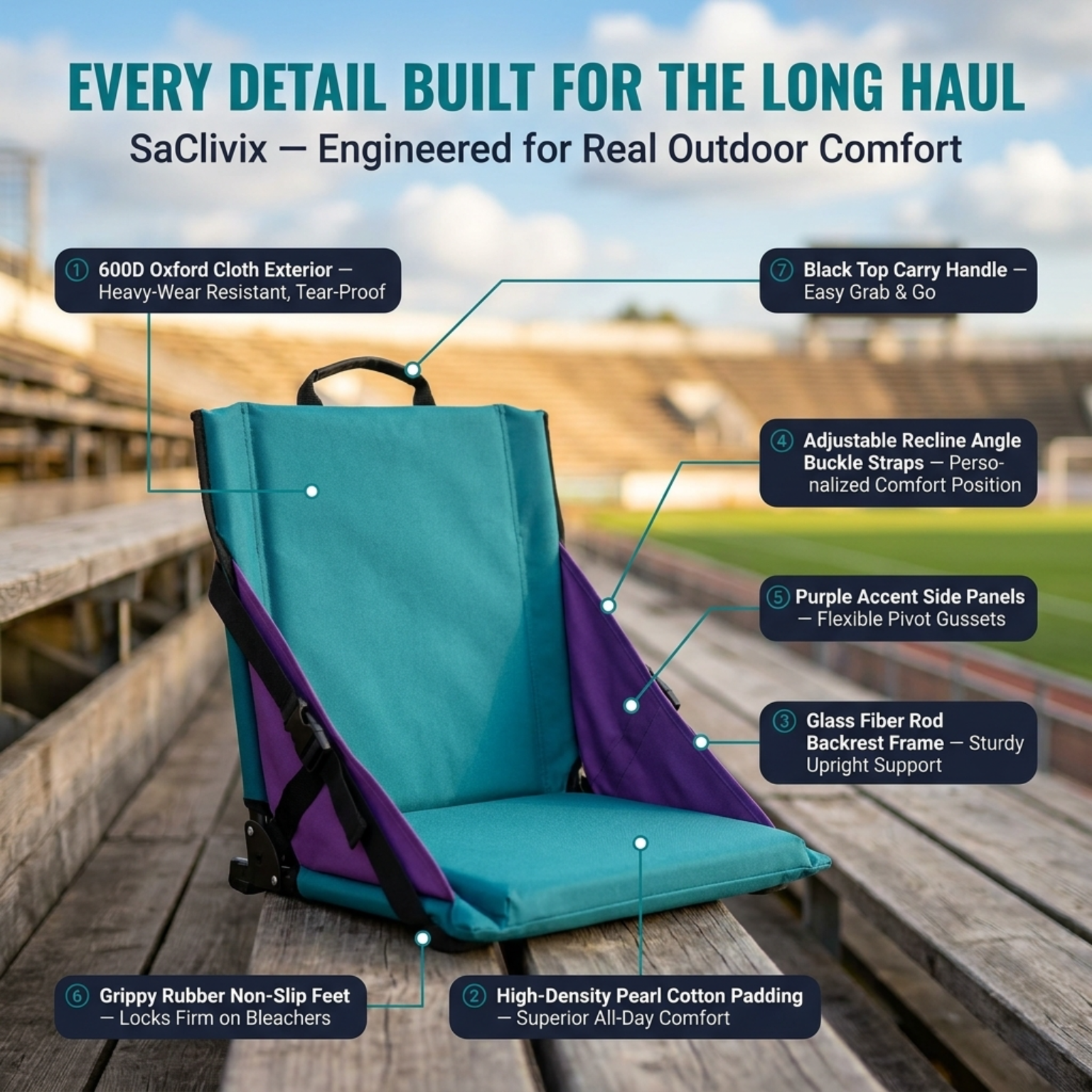 SaClivix Reclining Stadium Seat for Bleachers and Camping