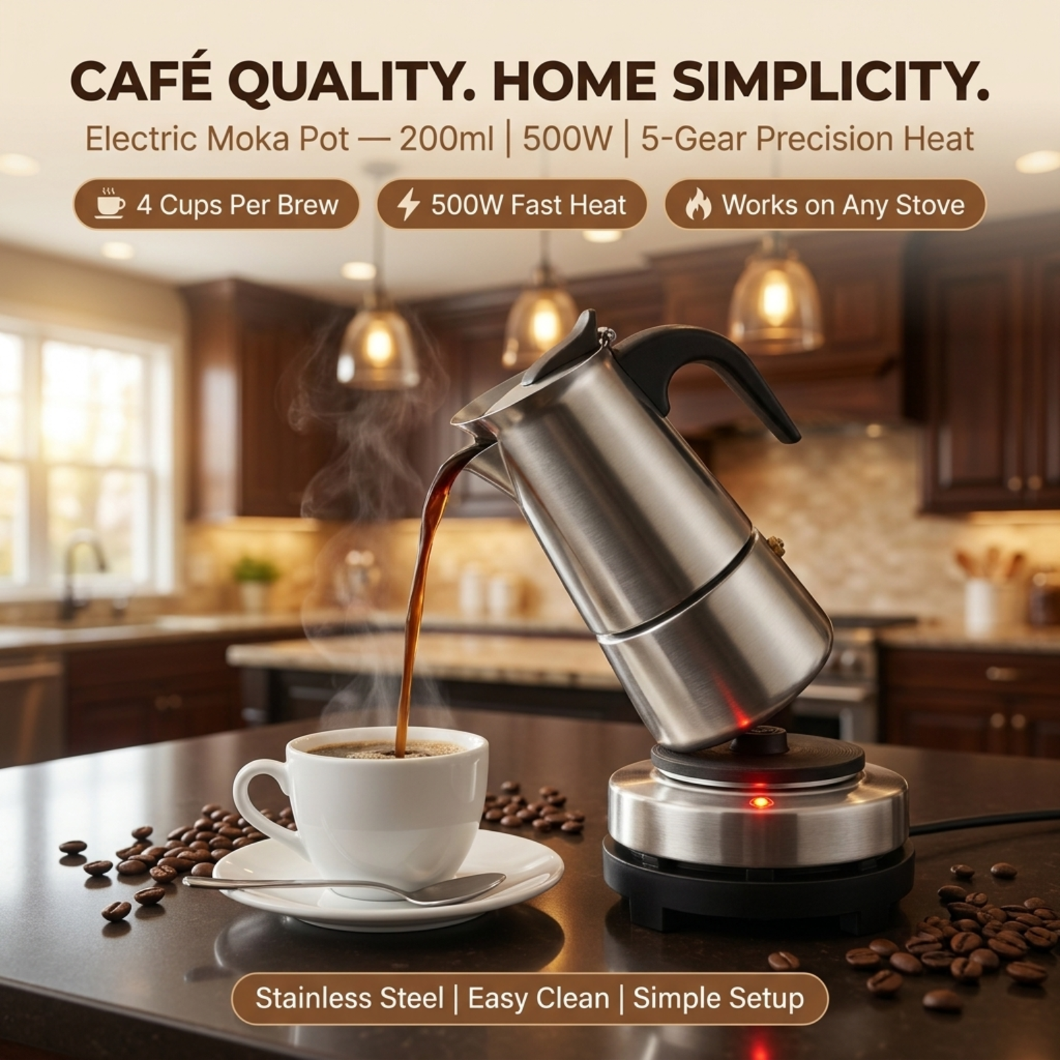 PeviComak Coffee Percolator Electric 304 Stainless Steel with 5-Gear Temp Control