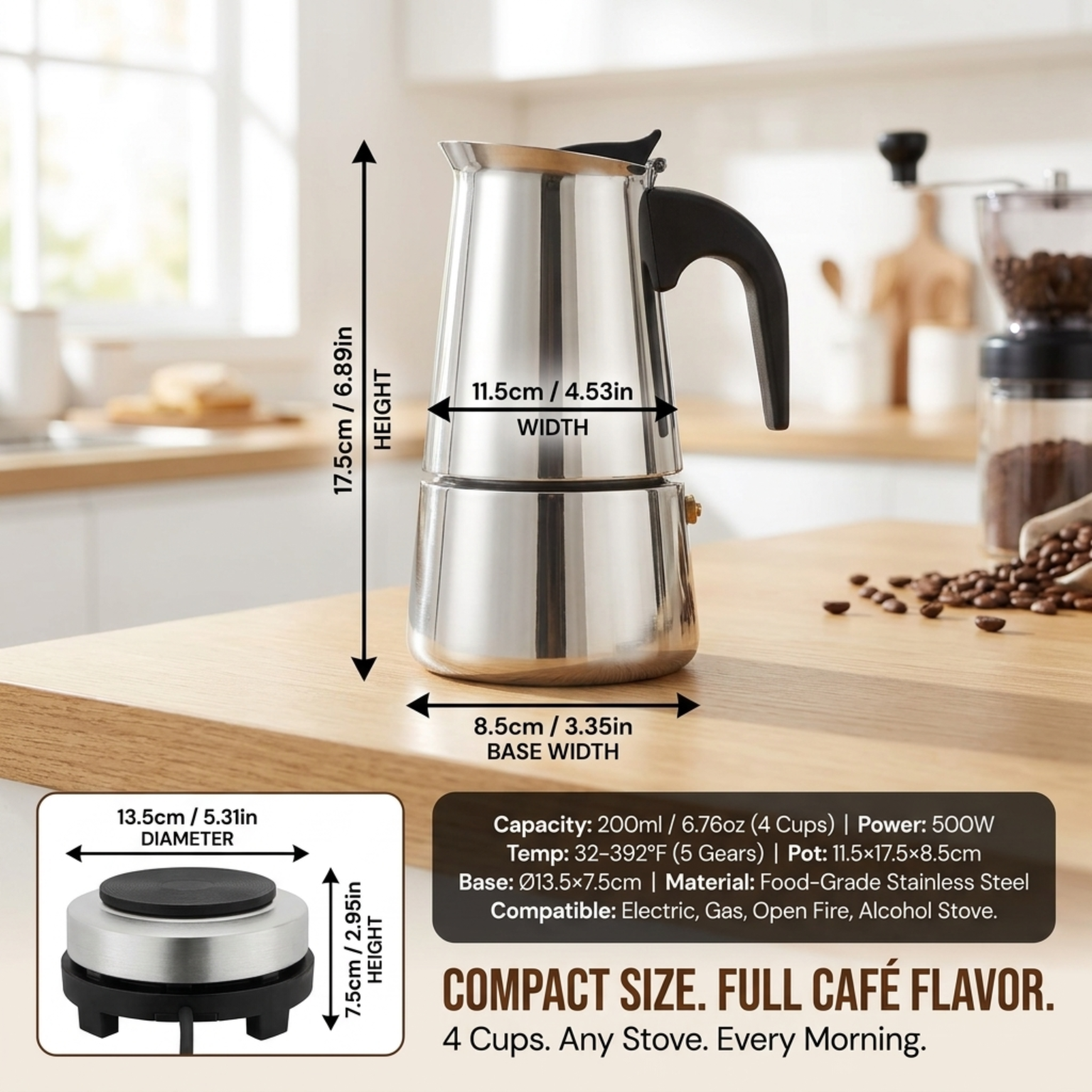 PeviComak Coffee Percolator Electric 304 Stainless Steel with 5-Gear Temp Control