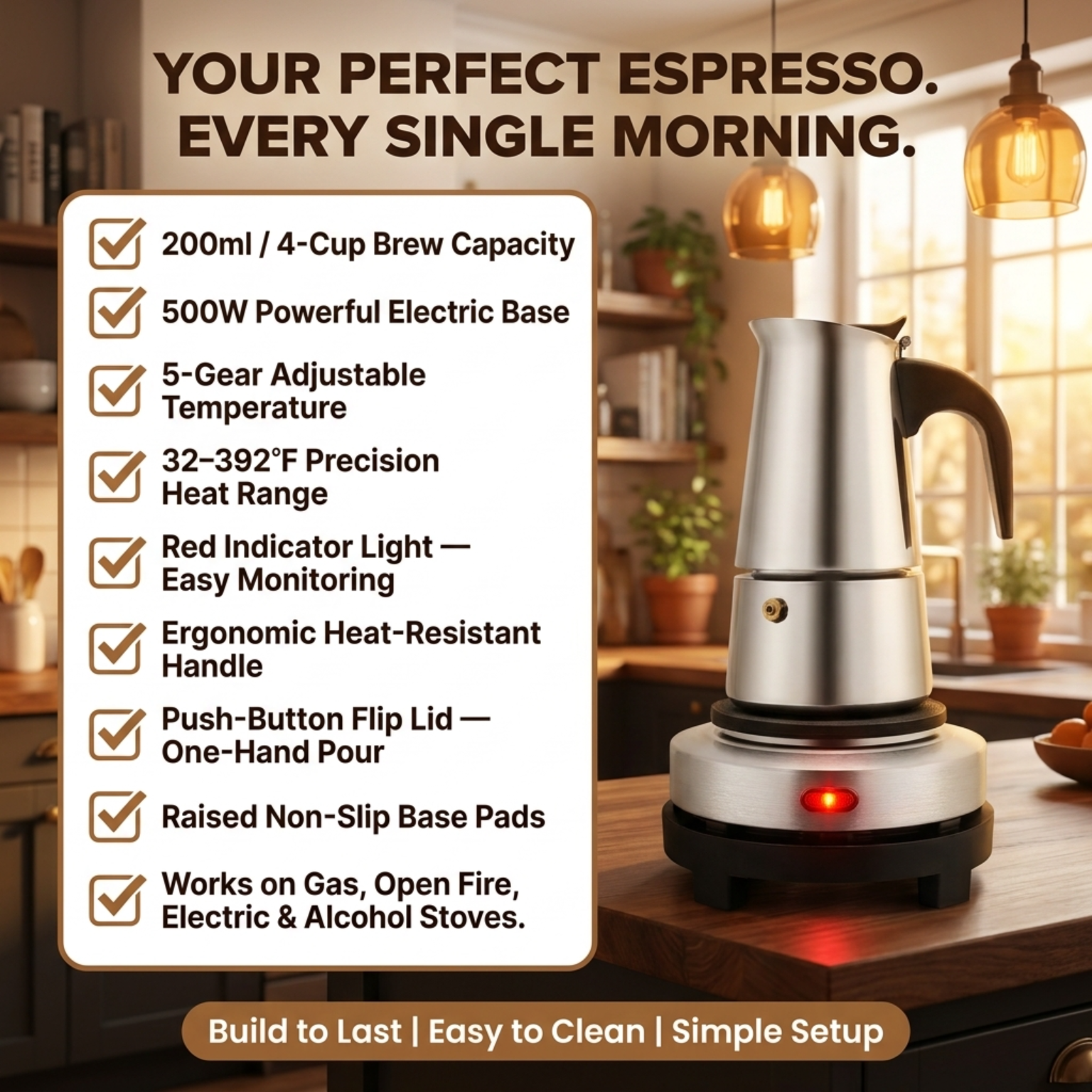 PeviComak Coffee Percolator Electric 304 Stainless Steel with 5-Gear Temp Control