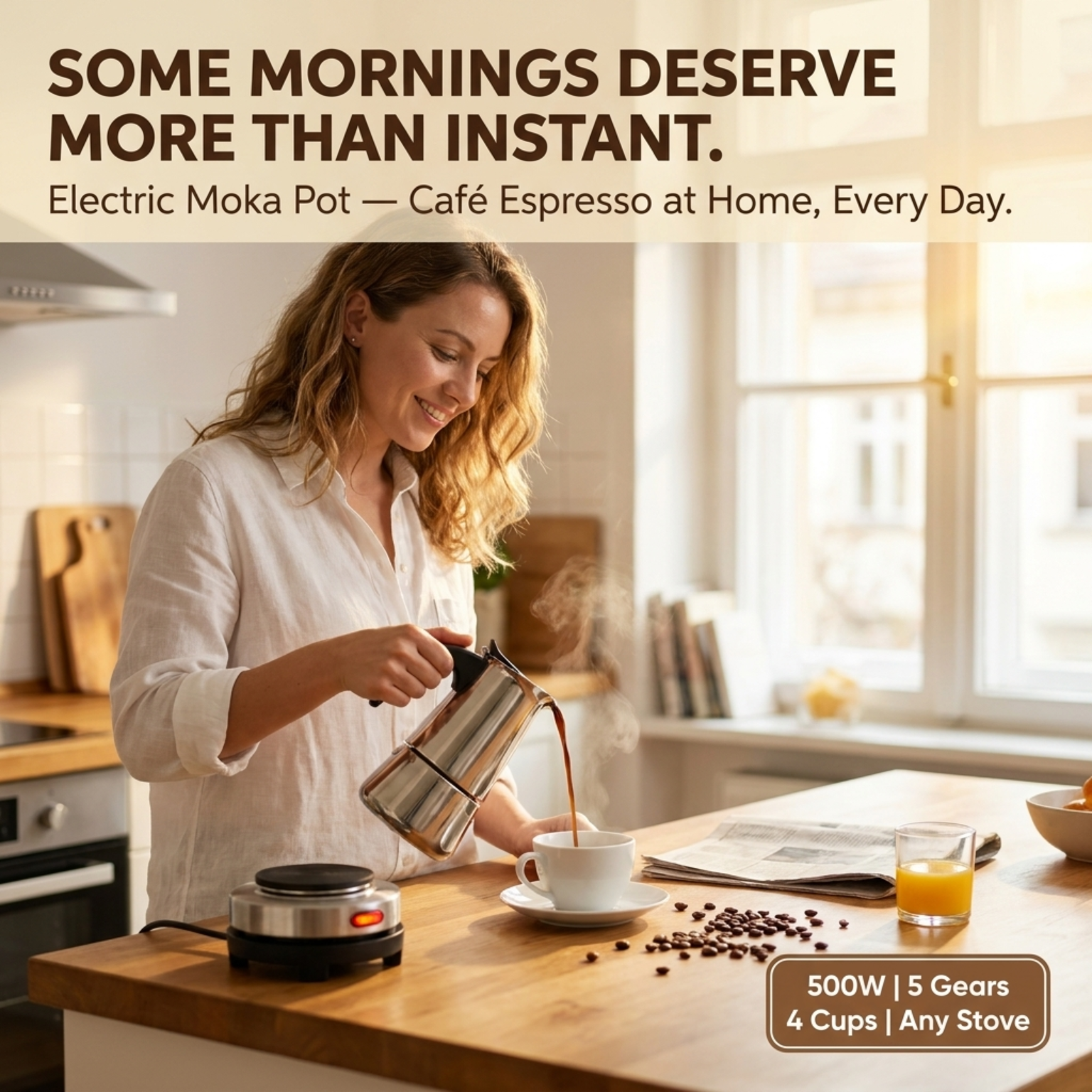 PeviComak Coffee Percolator Electric 304 Stainless Steel with 5-Gear Temp Control