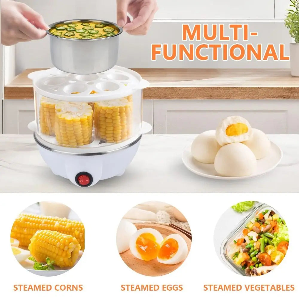 EgiMikix Dual-Layer 14-Egg Electric Cooker with Auto Shut-Off