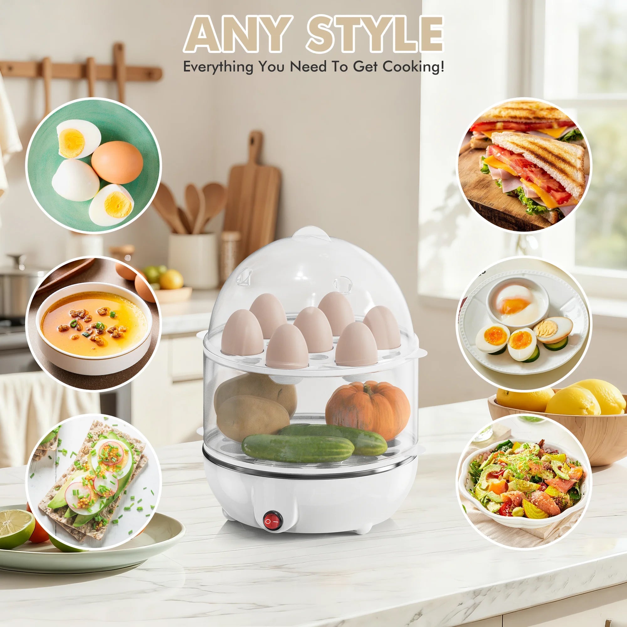 EgiMikix Dual-Layer 14-Egg Electric Cooker with Auto Shut-Off