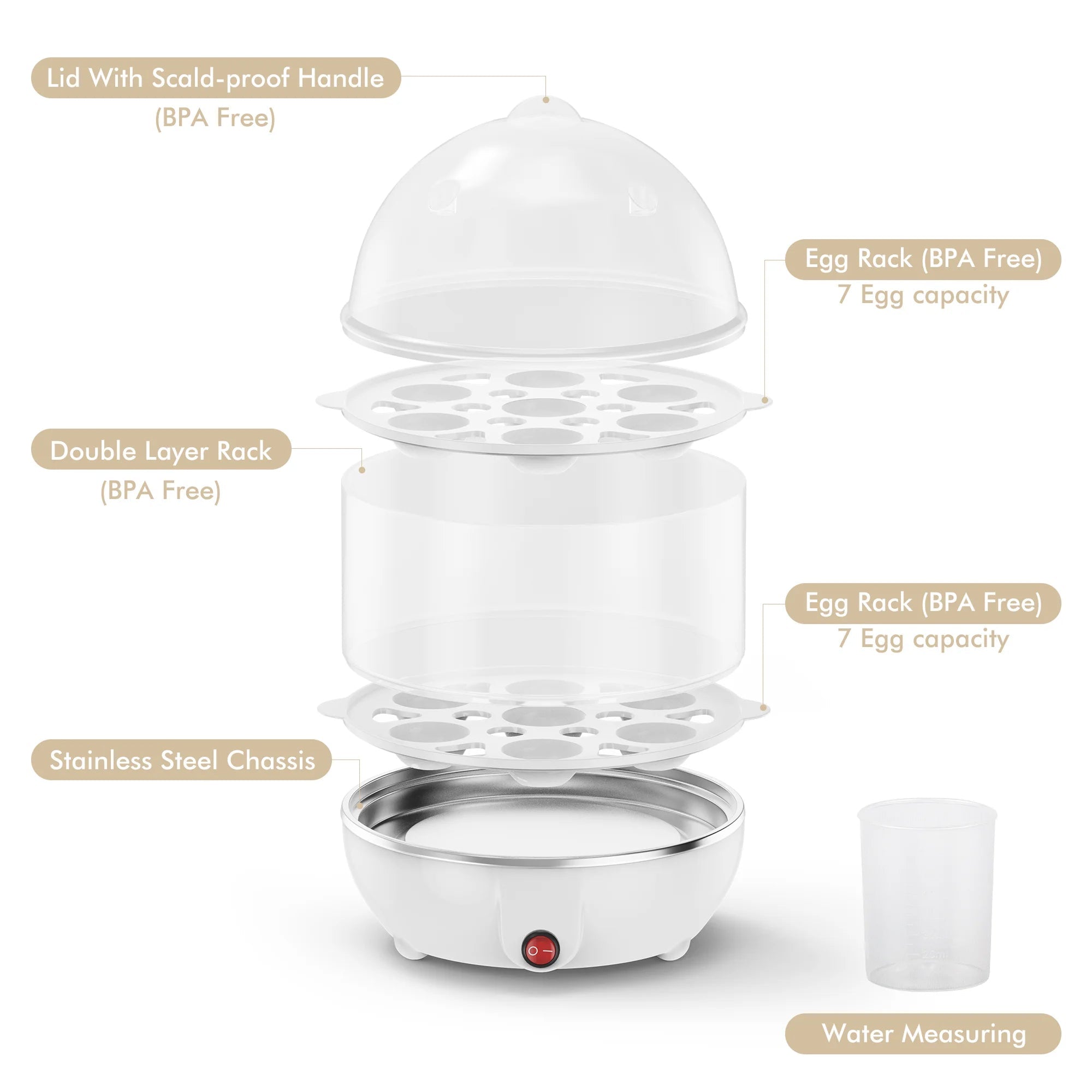 EgiMikix Dual-Layer 14-Egg Electric Cooker with Auto Shut-Off