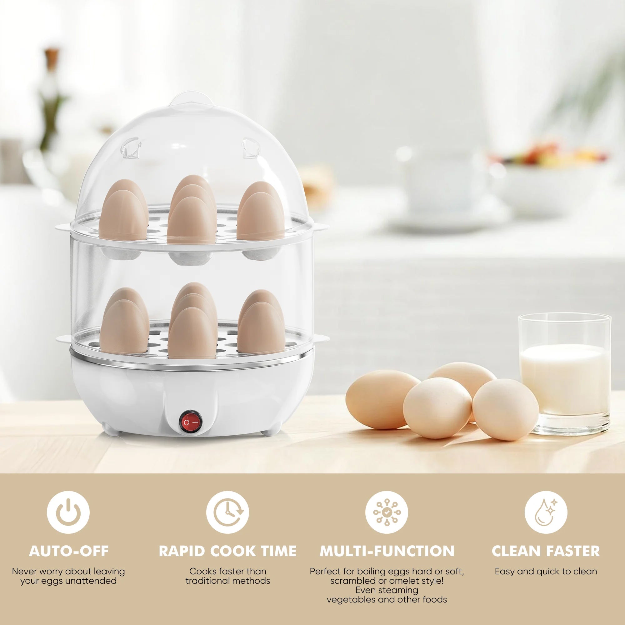 EgiMikix Dual-Layer 14-Egg Electric Cooker with Auto Shut-Off