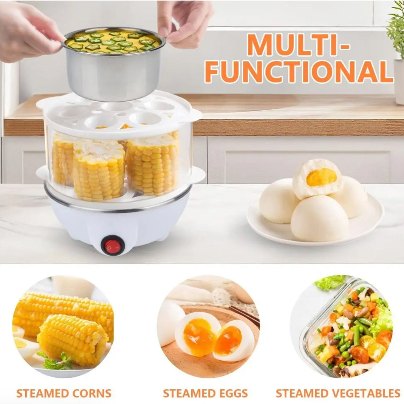 EgiMikix Dual-Layer 14-Egg Electric Cooker with Auto Shut-Off