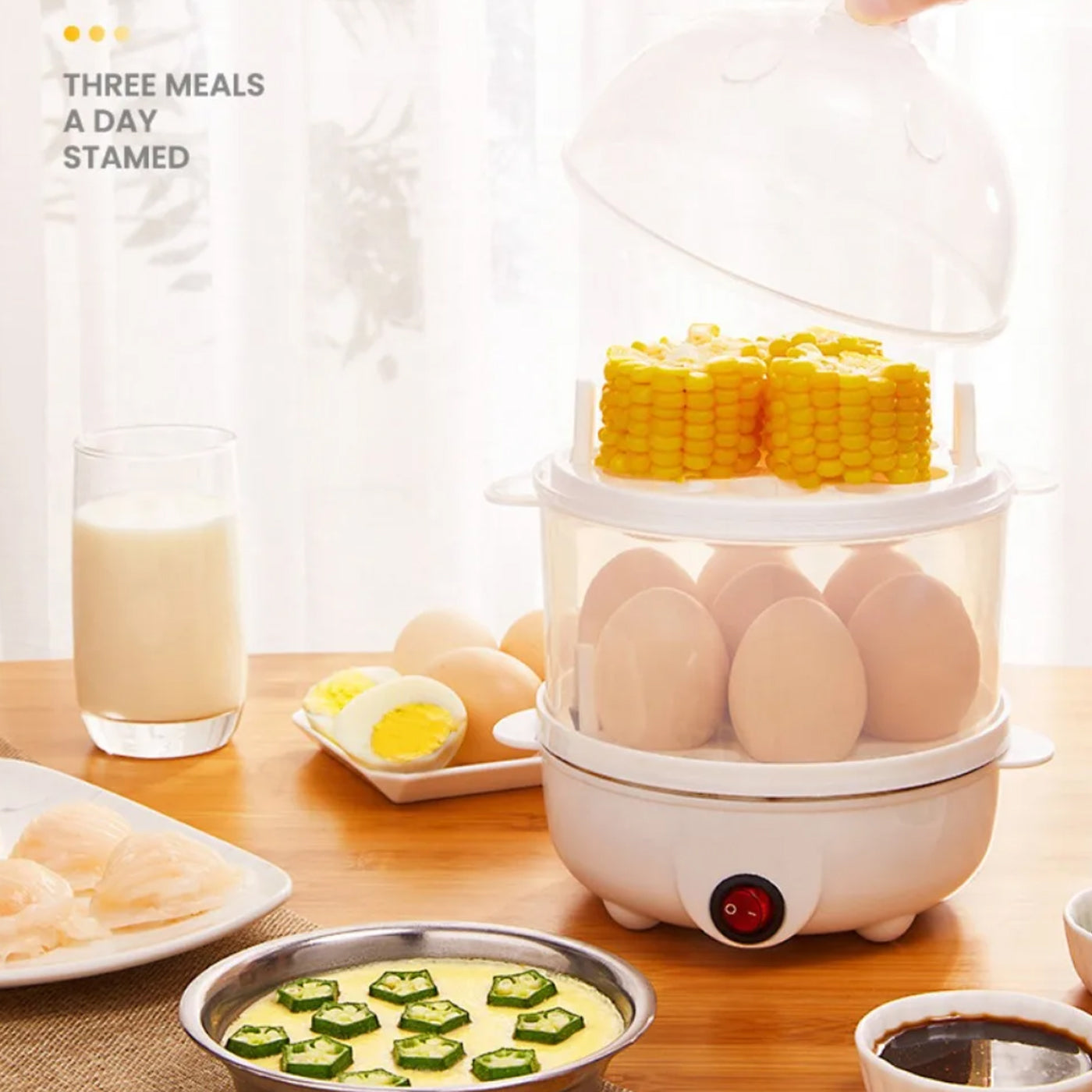 EgiMikix Dual-Layer 14-Egg Electric Cooker with Auto Shut-Off