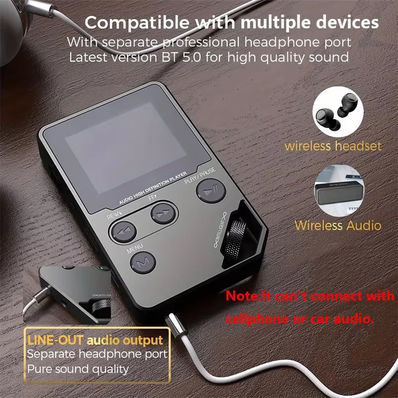 EjoyMuzi Hi-Fi MP3 Player 50-Hour Battery Zinc Alloy Lossless FLAC with Bluetooth & 128GB Support