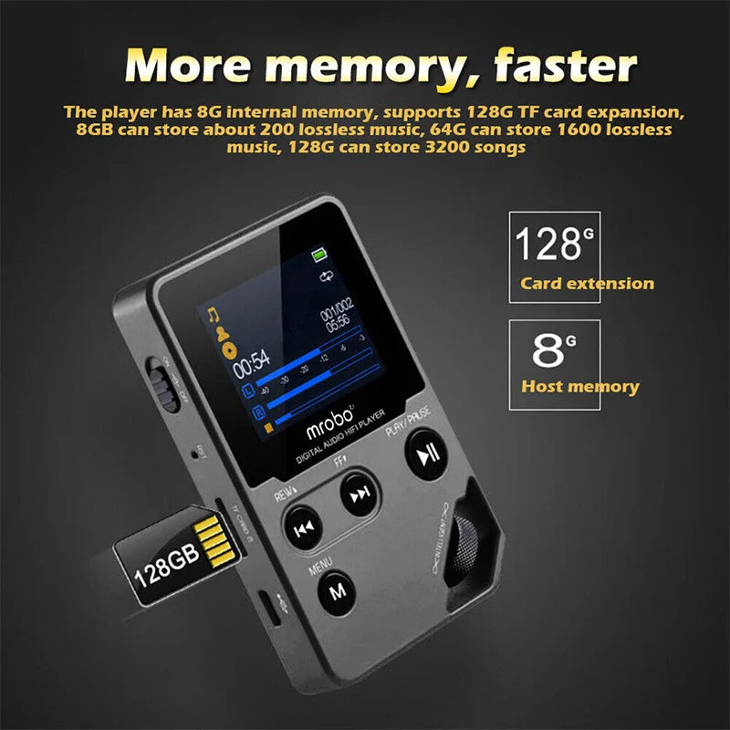 EjoyMuzi Hi-Fi MP3 Player 50-Hour Battery Zinc Alloy Lossless FLAC with Bluetooth & 128GB Support