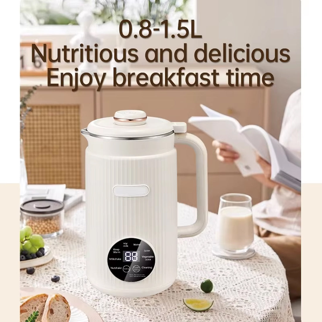 EliHinse Nut Milk Maker 10-Blade System with 9 Functions No-Filter Soy Milk Machine & 12H Timer for Home Use