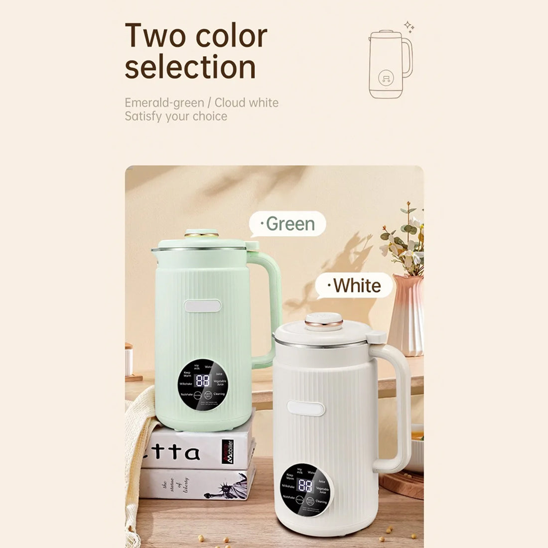 EliHinse Nut Milk Maker 10-Blade System with 9 Functions No-Filter Soy Milk Machine & 12H Timer for Home Use
