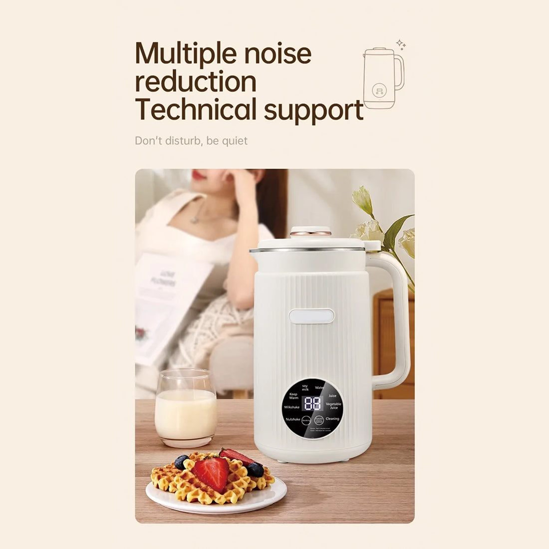 EliHinse Nut Milk Maker 10-Blade System with 9 Functions No-Filter Soy Milk Machine & 12H Timer for Home Use