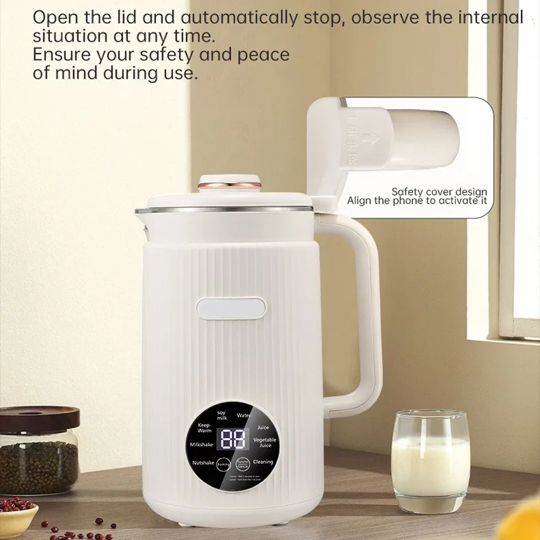 EliHinse Nut Milk Maker 10-Blade System with 9 Functions No-Filter Soy Milk Machine & 12H Timer for Home Use