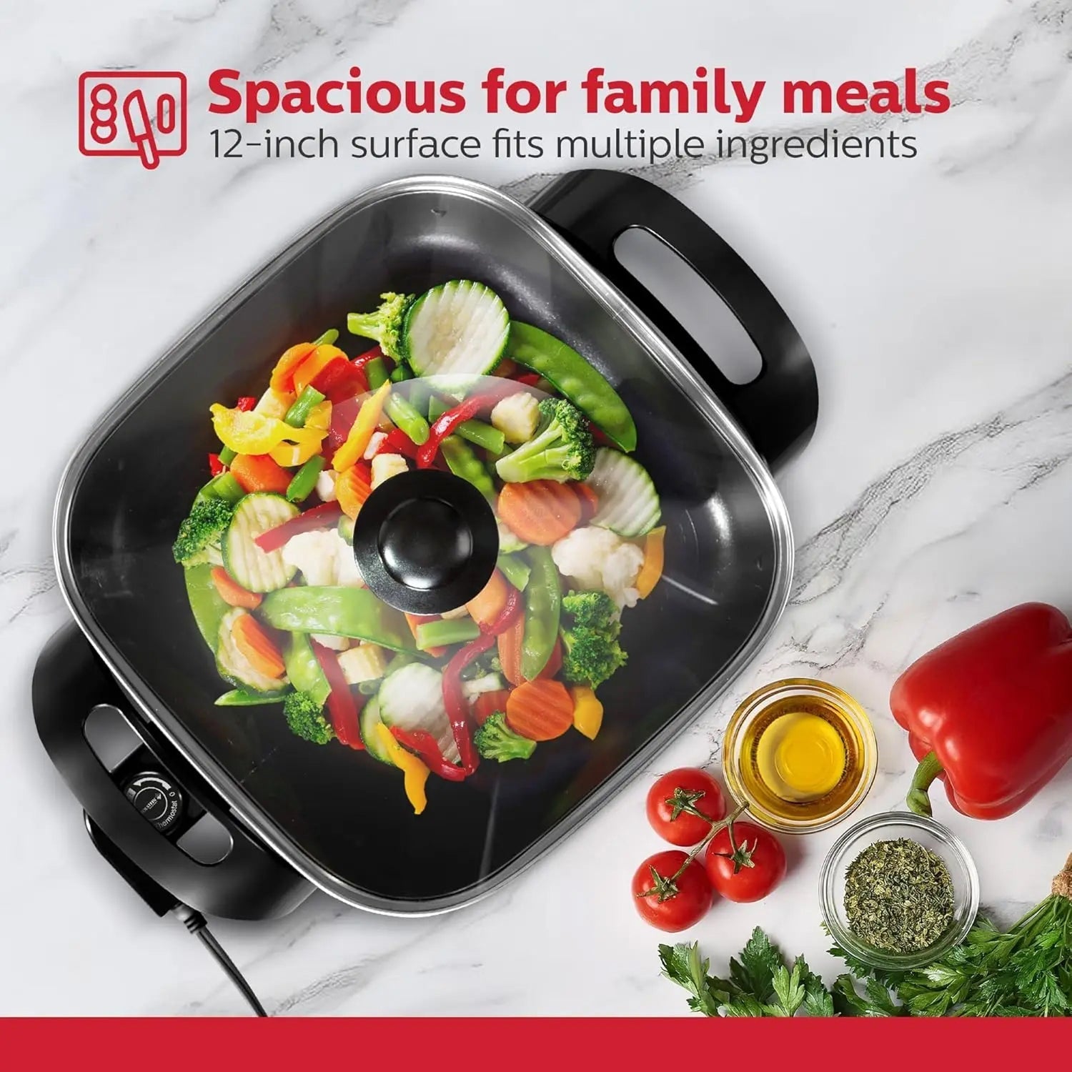 EltroPix 1400W Electric Skillet with Non-Stick Surface