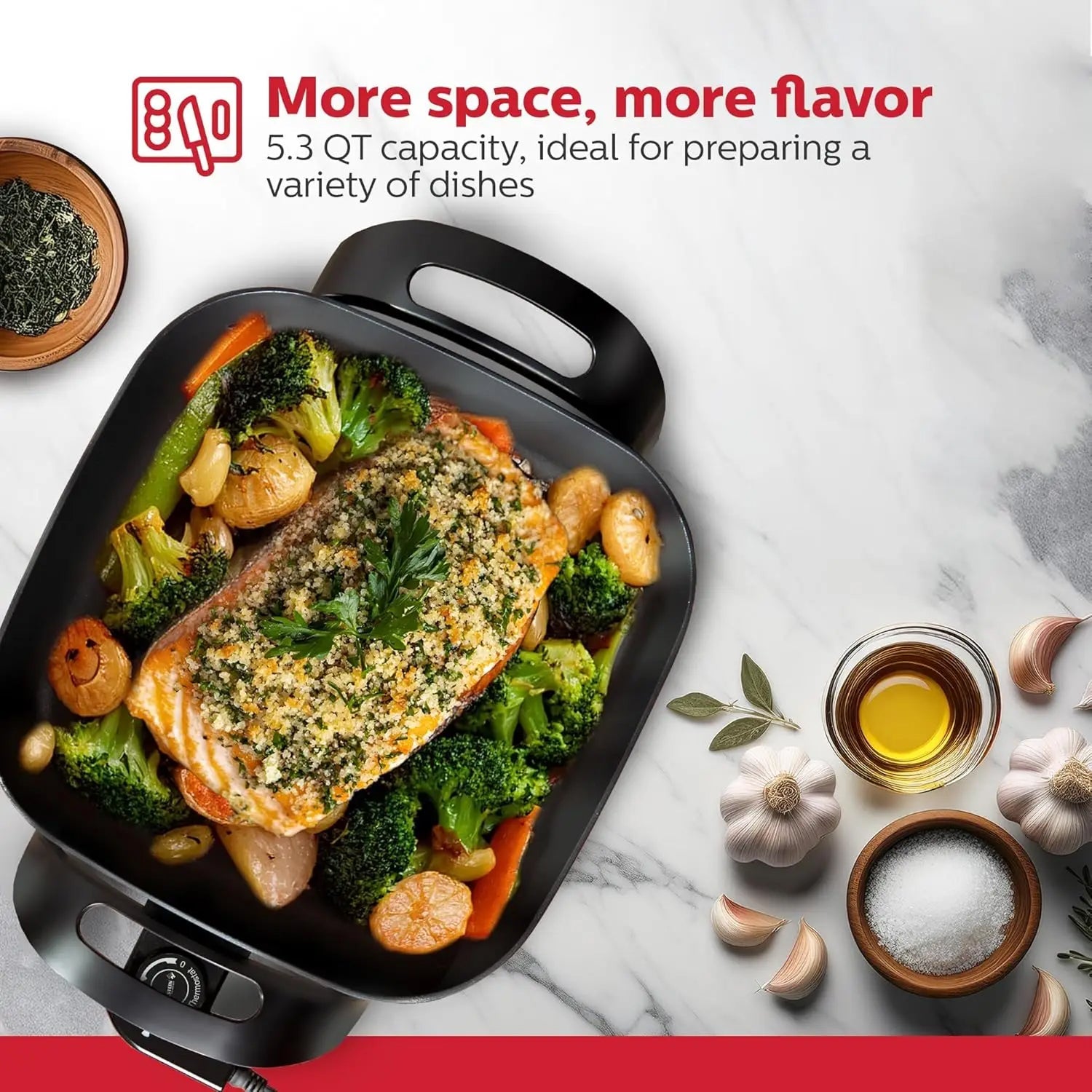 EltroPix 1400W Electric Skillet with Non-Stick Surface